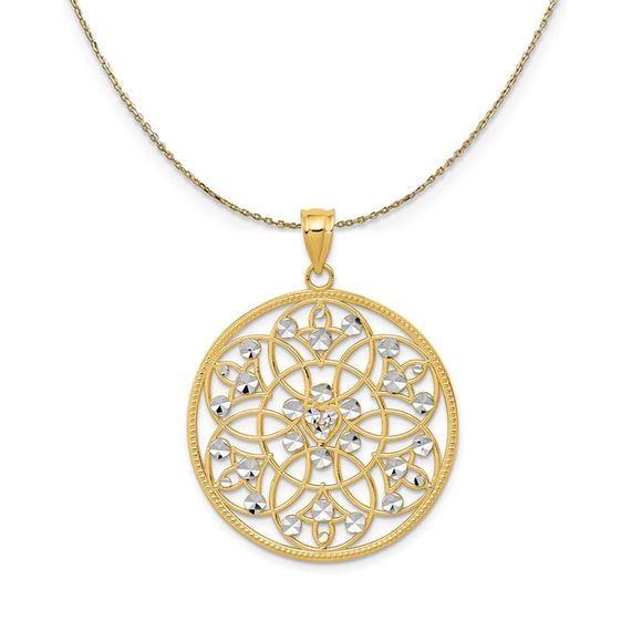 14k Yellow Gold & Rhodium Round Filigree Necklace - 16 Inch